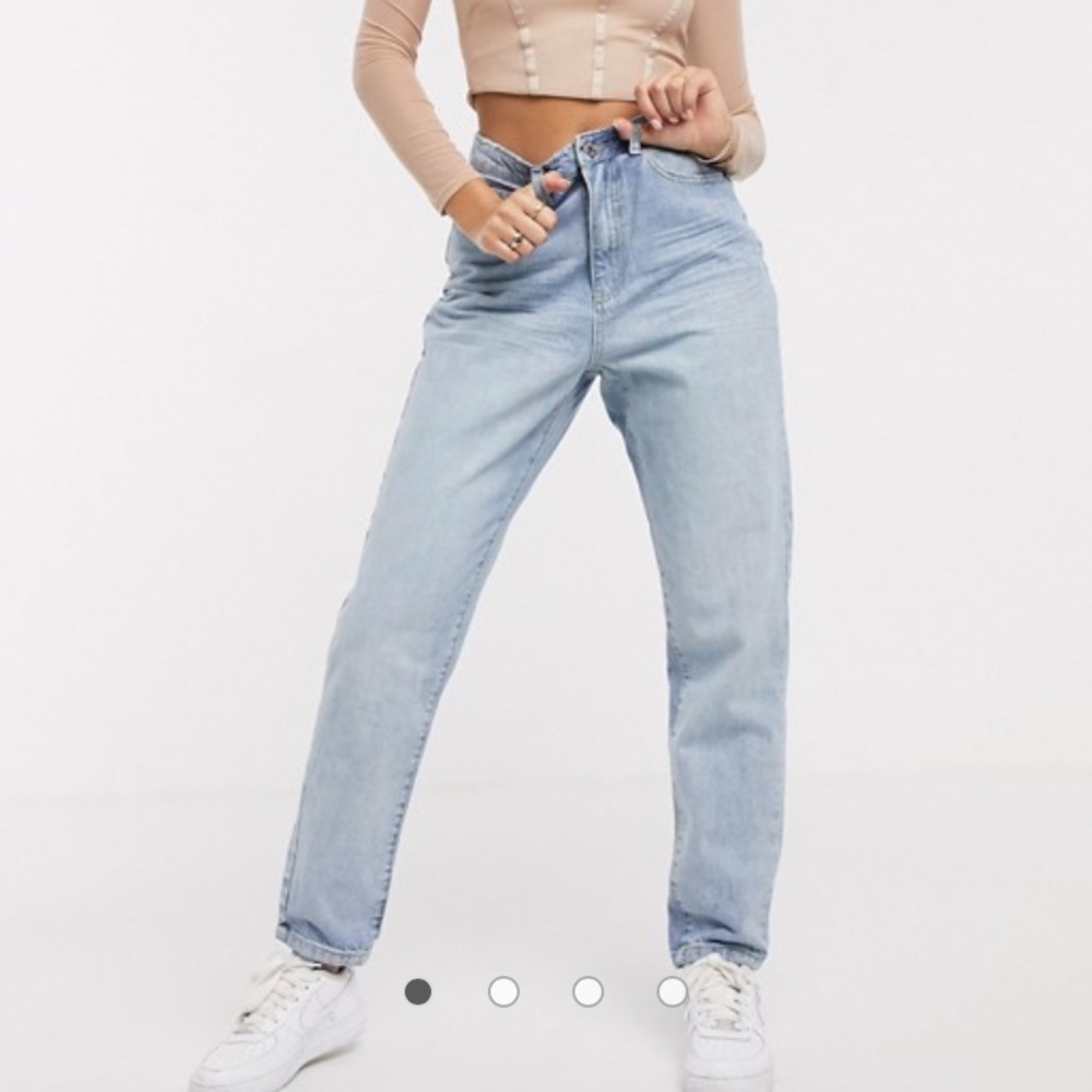 high rise mom jeans blue denim